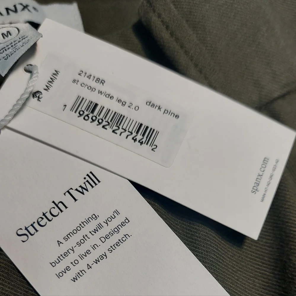 NWT Spanx Deep Pine Green Wide-Leg Stretch Twill Crop Pants, Size M - Picture 5 of 11